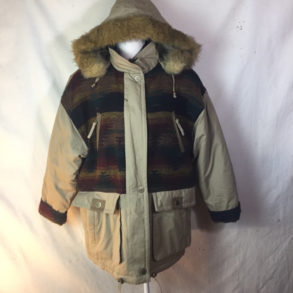 Vintage Current Seen Oversized Aztec Fur Hood Coat